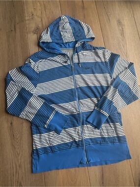 Nike Blue and White Striped Zip-Up Hoodie
